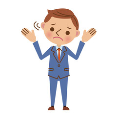 困って両手を上げるビジネスマン