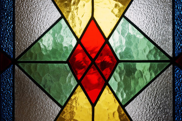 Beautiful colorful stained glass window detail and texture