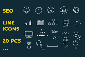 SEO icons set. Perfect line icons for seo, business and social media marketing