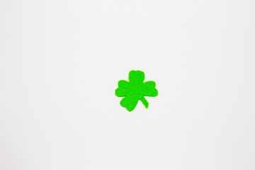 Felt clover leaf isolated on white background. Good luck symbol, St.Patrick's Day concept