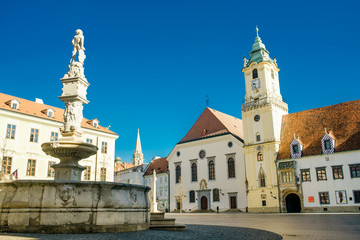 Fototapeta na wymiar Bratislava, Slovakia. View of Bratislava main square with the city hall