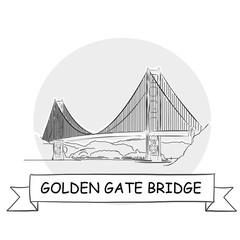 Naklejka premium Golden Gate Bridge hand-drawn urban vector sign