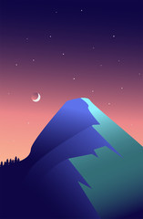 Vector illustration of mountain. Night landscape.