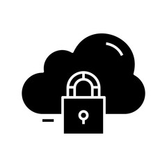 Secure cloud storage black icon, concept illustration, vector flat symbol, glyph sign.