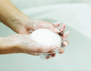 Fototapeta premium Washing Hands With Soap Hygiene Concept