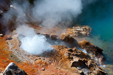 Geyser eruption in the "Valley of geysers", Kamchatka.