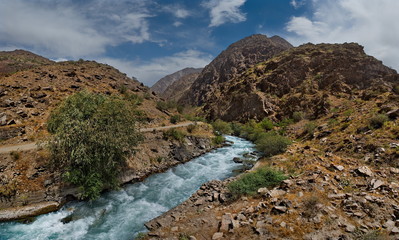 Tajikistan. The right tributary of the border river Panj along the Pamir tract near the city of Khorog