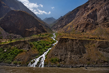 Tajikistan. The right tributary of the border river Panj along the Pamir tract near the city of Khorog