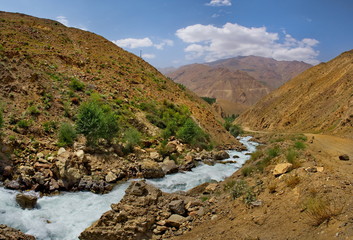 Tajikistan. The right tributary of the border river Panj along the Pamir tract near the city of Khorog