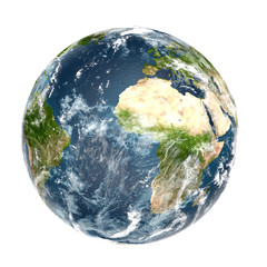 Planète Terre sur fond blanc, rendu 3D