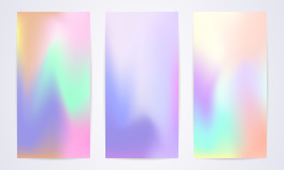 Set of fluid modern templates with iridescent shades of different pastel colors. Modern pastel vector template.