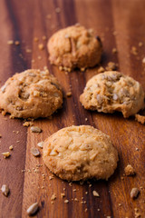 Cookies is on wooden plate. Close up