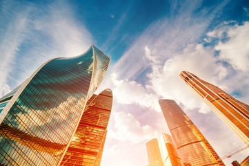 City landscape with skyscrapers at sunset