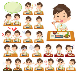 school boy pale green shirt summer_Meal