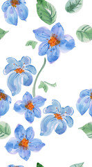 Obraz premium vertical seamless texture with cute blue flowers and leaves. watercolor painting
