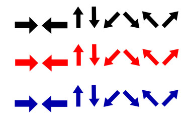 Set of black, red and blue arrows. Graphic elements.