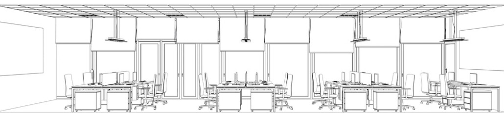 office contour visualization, 3D illustration, sketch, outline
