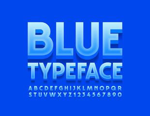 Vector Blue Alphabet Letters and Numbers. Glossy 3D Font