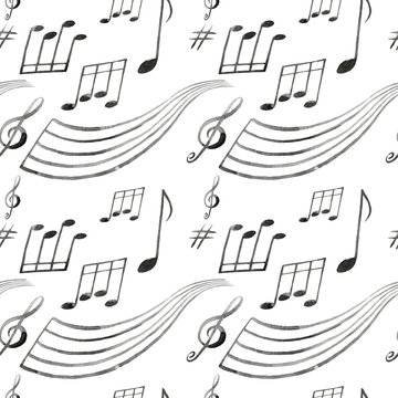 Watercolor seamless pattern of notes.