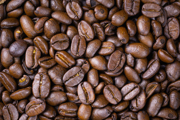 Closeup coffee beans background detail texture