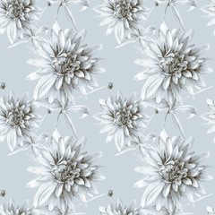 Seamless pattern of flowers drawn in pencil. - 328335411
