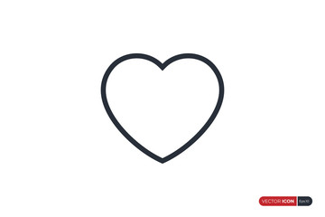 Heart Icon Symbol of Love isolated on White Background. Flat Line Vector Icon Design Template Element.