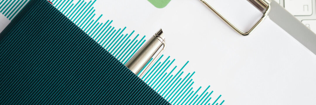 Chart financial report folder, notebook with pen - Powered by Adobe