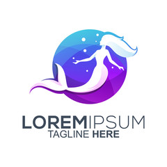 colorful mermaid logo design vector