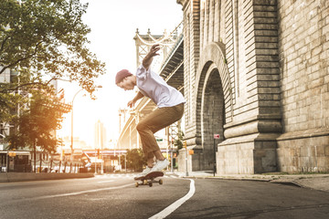 Skater training in a skate park in New York