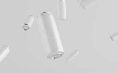 16 oz. / 500ml Aluminium Can Mockup - Multiple Floating Cans. Blank Label.  3D Illustration