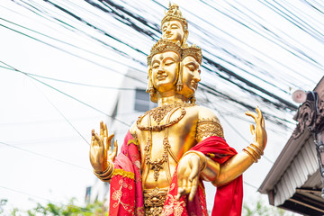 Statue of Brahma Deity of Hinduism  At the Huai Khwang intersection, Bangkok, Thailand