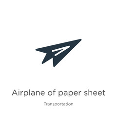 Airplane of paper sheet icon vector. Trendy flat airplane of paper sheet icon from transport aytan collection isolated on white background. Vector illustration can be used for web and mobile graphic