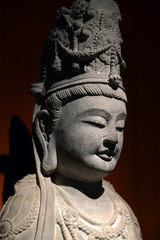 Close up of Bodhisattva statue head in Chinese Buddhist temple