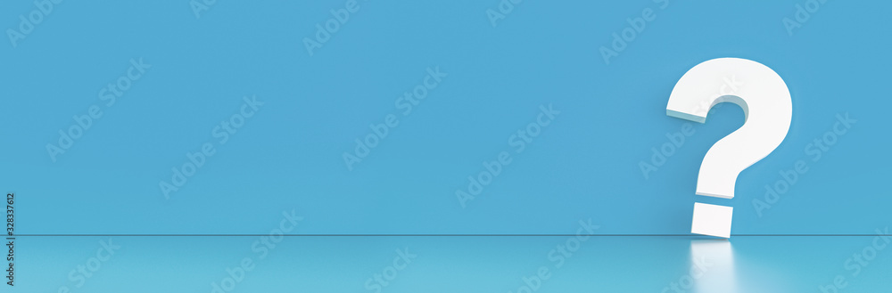 Poster question mark in front of a red color wall background. business support concept - 3d rendering.