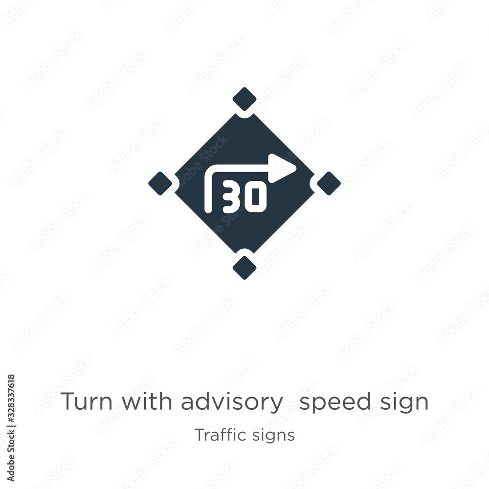 Poster turn with advisory speed sign icon vector. trendy flat turn with advisory speed sign icon from traff