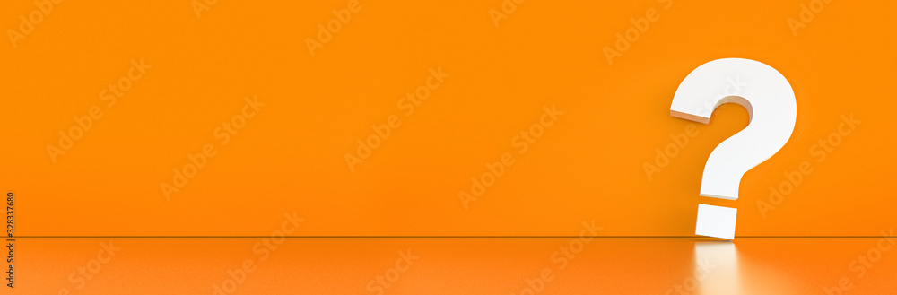 Poster question mark in front of a red color wall background. business support concept - 3d rendering.
