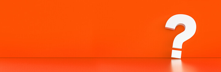 question mark in front of a red color wall background. Business support concept - 3D Rendering.