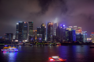 Obraz premium Shanghai Pudong New Area by Huangpu river at night 