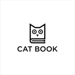 Cat icon logo with a book. Design in line concept