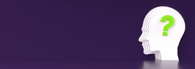 question mark in Human Head outline in front of a color wall background. Business support concept