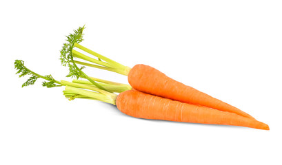 Fresh carrots with leaves Isolated on white background