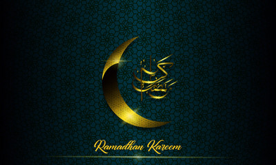 Obraz na płótnie Canvas Ramadhan Kareem illustration design with Moon and calligraphy for sale, greeting card, invitation card, banner, promotion, ads and more