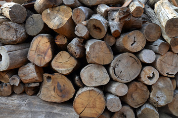 Wood piled on the roadside in Chinese mountain villages