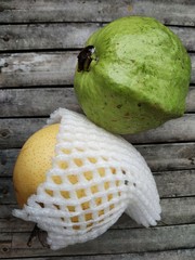 guava crystals and pears on bamboo boards