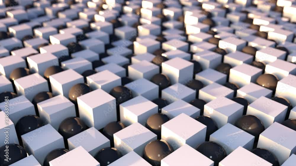 Aufkleber 3d rendering isometric backdrop. wavy surface of cubes and balls arranged in a checkerboard design, 