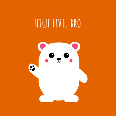 Cute kawaii bear. Funny happy teddy bear illustration with quote, trendy cartoon animal of little bear. Vector graphic design for print isolated on yellow background