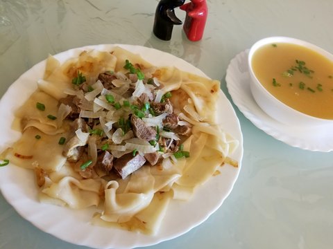 Beshbarmak is the national dish among nomadic Turkic peoples in Central Asia and Russia