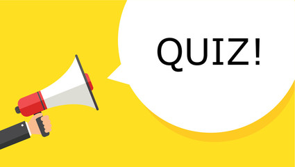 QUIZ!Hand holding a megaphone with a lucky you speech bubble. Banner for business, loudspeaker. Vector graphics in a flat style. Vector