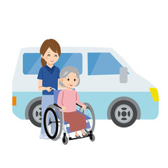 車椅子の男性と品物を手に取る女性のイラスト Wall Mural Matsu 車椅子の男性と品物を手に取る女性のイラスト Wall Mural Matsu