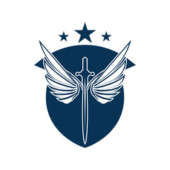 The winged sword with shield vector icon.